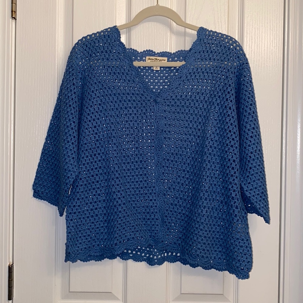 Norm Thompson Crochet Blue Sweater.